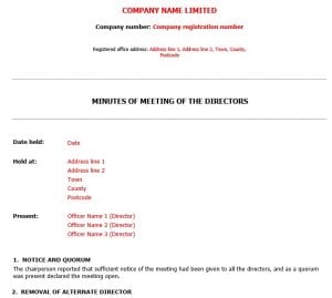 Board minute to remove an alternate director