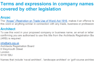 Company name other legislation